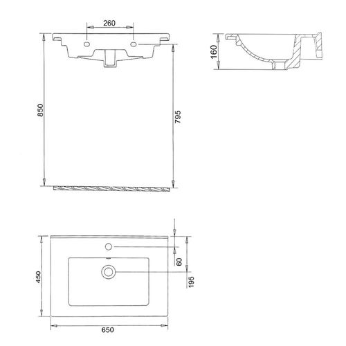 Set mobilier 65cm Imprese LORETA, alb: dulap suspendat, 2 sertare + lavoar suprapus art i11041 