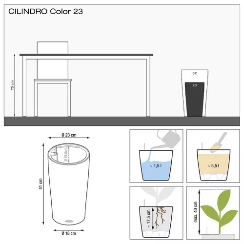 купить Цветочный горшок Lechuza Cilindro Color 23, White в Кишинёве 