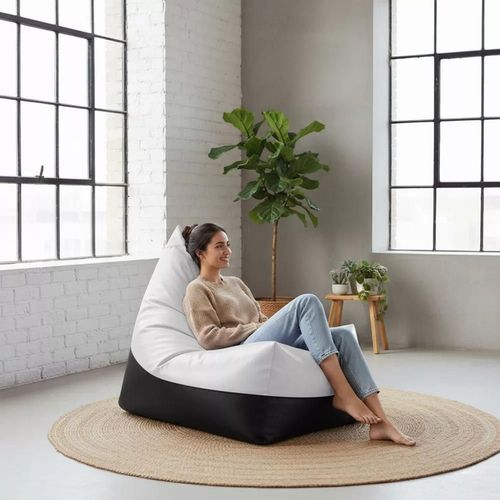 купить Кресло-мешок BeanBag BM5802, Пирамида, XL, глянцевая экокожа MAX, белый с черным в Кишинёве 