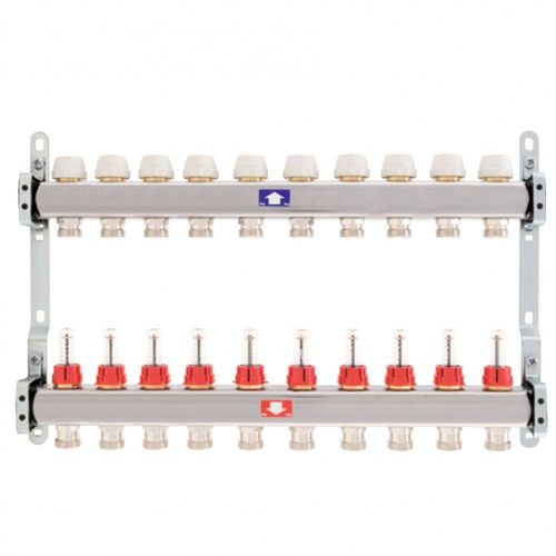 Коллектор INOX 10 вых. в сборе с расходомером 1" х 3/4" Italy HY 