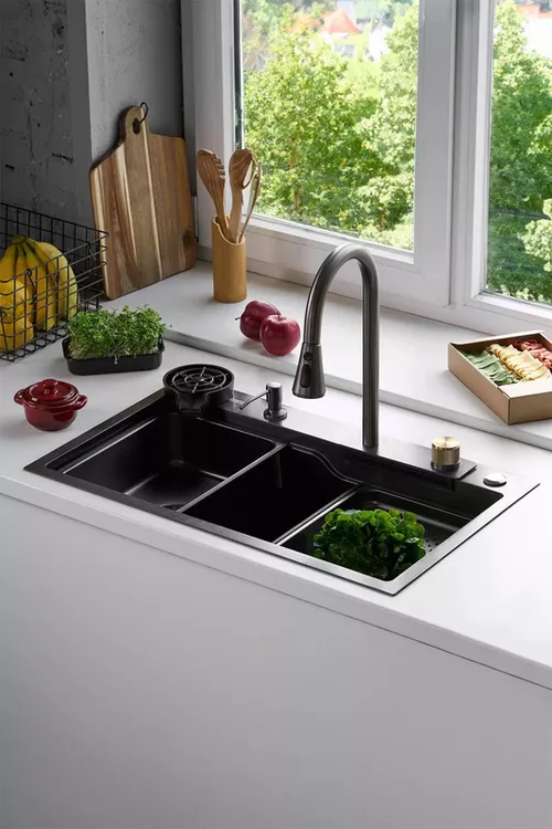 cumpără Chiuvetă bucătărie Fabiano 75x46 1.0 FB BLACK Set(7in1) în Chișinău 