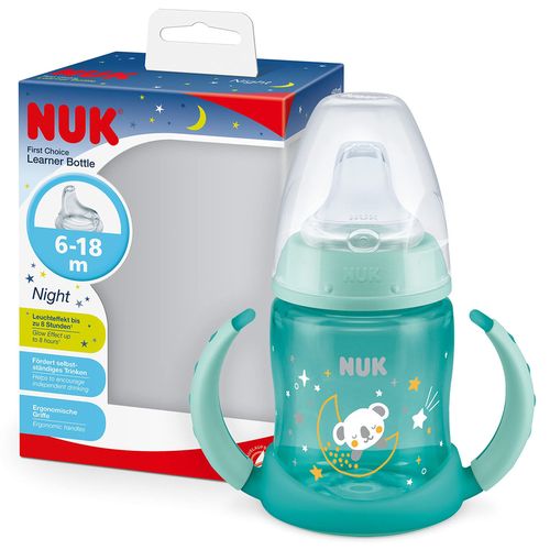 Sticluta NUK FC Learner Bottle Night cu minere si adaptor din silicon 150 ml (6-18 luni) 