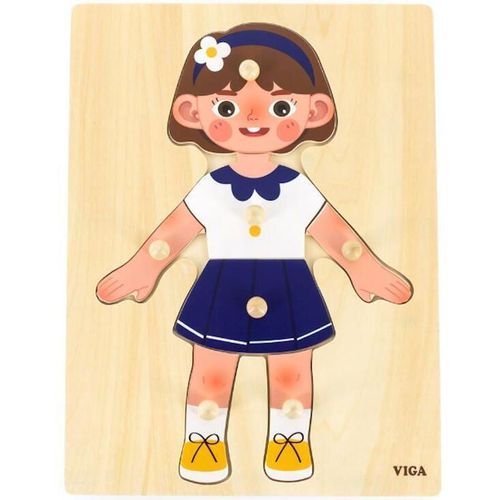 cumpără Puzzle Viga 44668 Puzzle din lemn cu buton Fetiță: Descoperim părțile corpului, 7 elem. în Chișinău 