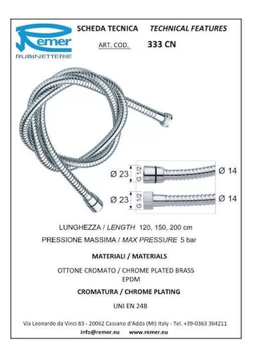 купить Душевой шланг Remer 333CN cromat (conic) в Кишинёве 