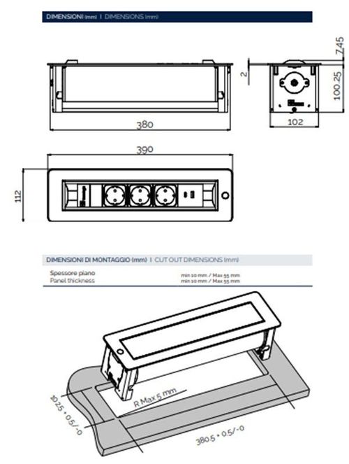 купить Розетка электрическая ASA Plastici 060.24F.00032 Versaturn 3.0 3 sockets F+ 1 USB 5V(A+C) White glass в Кишинёве 