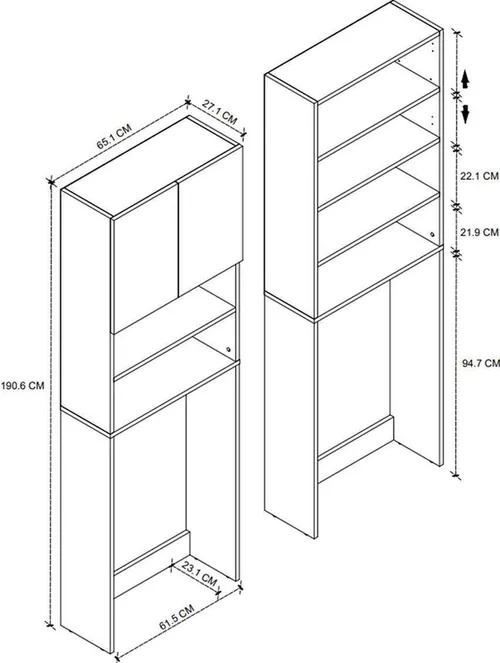 cumpără Dulap penal Nex Home Pentru masina de spalat, 2 usi, 65x27x190 cm, Alb (12-03-01) în Chișinău 