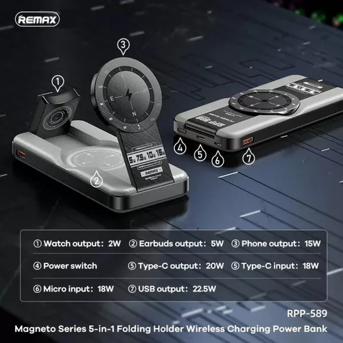 купить Аккумулятор внешний USB (Powerbank) Remax RPP-589 10KmAh Wireless Folding Gray в Кишинёве 