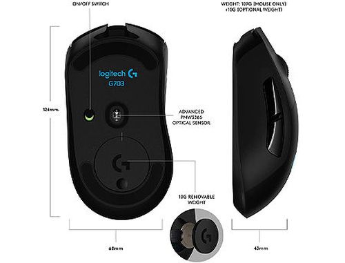 cumpără Logitech G703 Lightspeed HERO Wireless Gaming Mouse, RGB Lighting, Sensor HERO 16K, Buttons: 6, Resolution:100–16,000 dpi, Connection: Wired/Wireless, 910-005641 (mouse/мышь) în Chișinău 