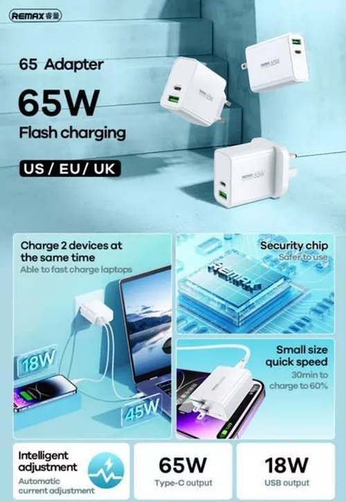 cumpără Încărcător cu fir Remax RP-U125 EU 65W A+C White în Chișinău 