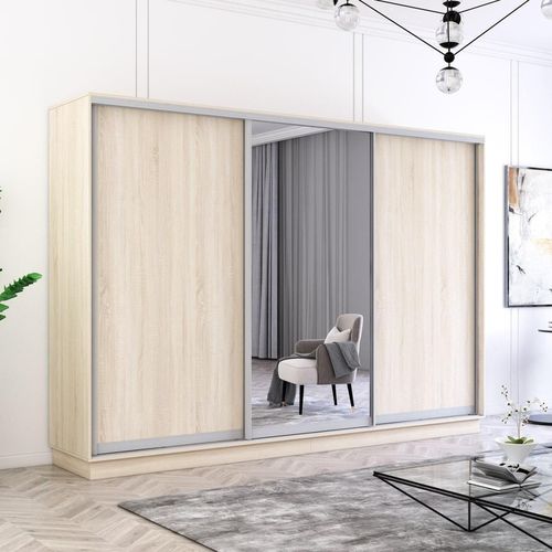купить Шкаф Mobildor-Lux Раздвижные двери Fox из зеркала и ДСП (280x60x230H см) Сонома в Кишинёве 