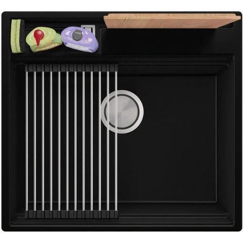 купить Мойка кухонная Primagran Oslo 60 Pocket Multilevel Black metallic+ accesorii 530x580 MOCKB в Кишинёве 