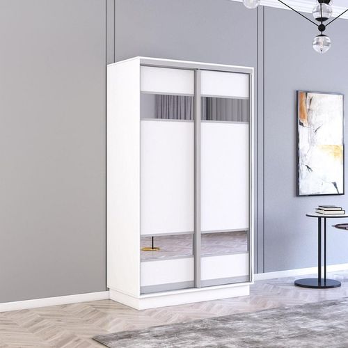 купить Шкаф Mobildor-Lux Fox uși glisante din PAL cu elemente din oglindă (100x60x200H cm) Alb в Кишинёве 