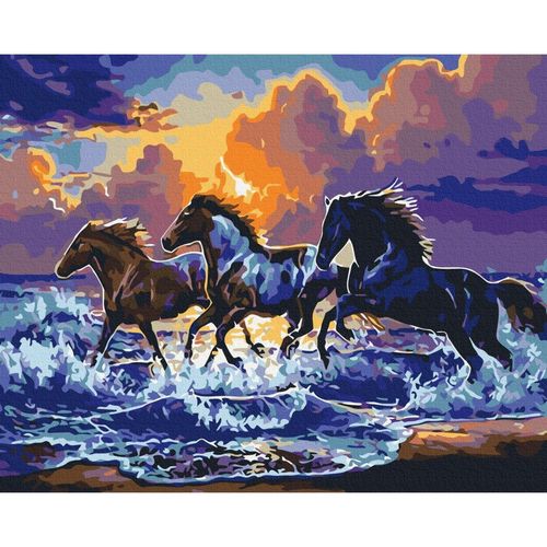 купить Картина по номерам BrushMe BS34306 40*50 cm (în cutie) Herghelie de cai negri в Кишинёве 