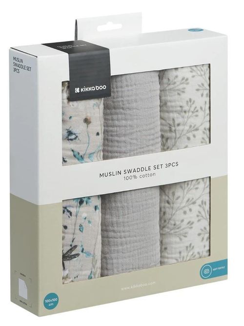 купить Аксессуар для пеленания Kikka Boo 31103010112 Pelinci de muselina Dreamy Fields Grey, 100x100 cm, 3 buc. в Кишинёве 