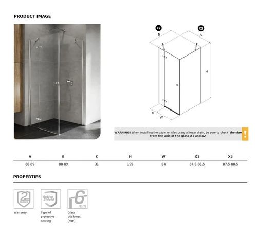 купить Душевая кабина New Trendy Kalibra Rectangular 90x90x195 K-4982 6mm Active Shield в Кишинёве 