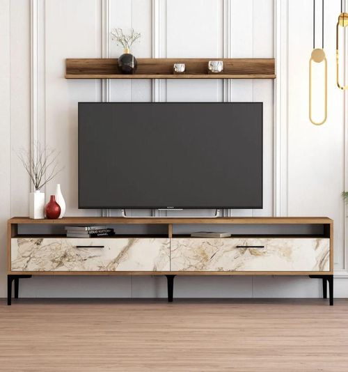 cumpără Comodă TV Trendy Istanbul, Nuc, Marmura Alba 180x47x35cm în Chișinău 