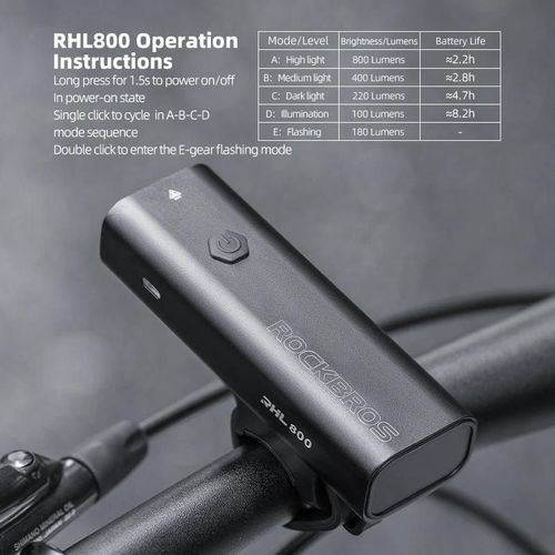 купить Аксессуар для велосипеда Rockbros 24710012001 Lanterna frontala pentru bicicleta 800LM в Кишинёве 