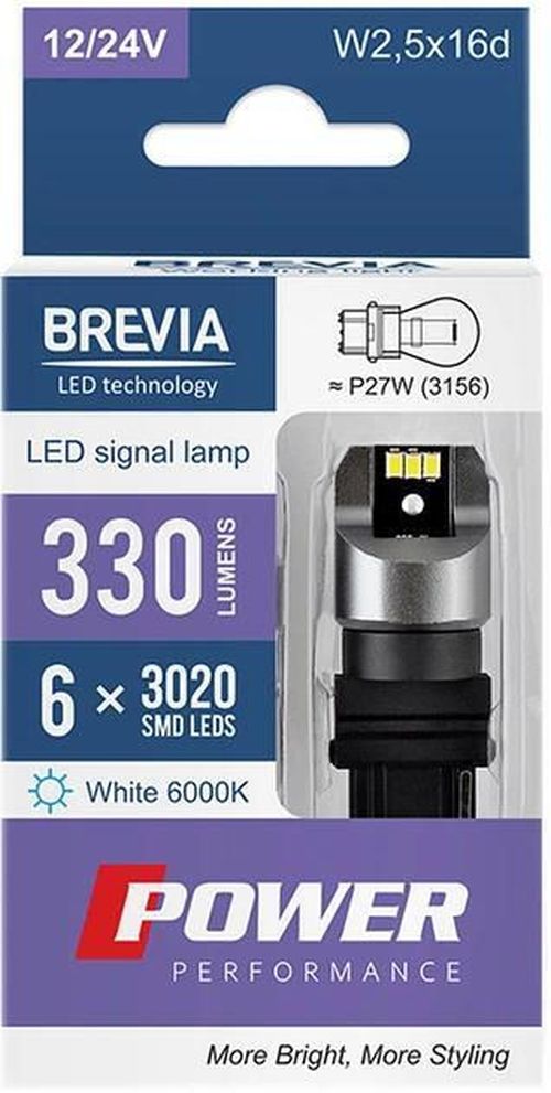 cumpără Lampă auto Brevia P27W (3156) 330Lm 6x3020SMD 12/24V CANbus, 2buc în Chișinău 