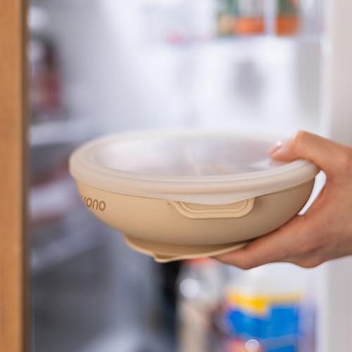 купить Посуда для кормления BabyOno 1661/03 Placa de silicon cu ventuza si capac (bej) в Кишинёве 