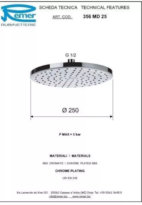 купить Верхний душ Remer 356MD25X, D250 в Кишинёве 