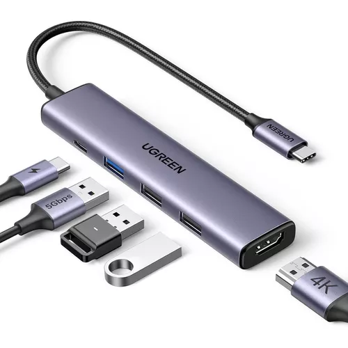 купить USB Hub Ugreen 15495 HUB 5 in 1 USB-C, Grey в Кишинёве 