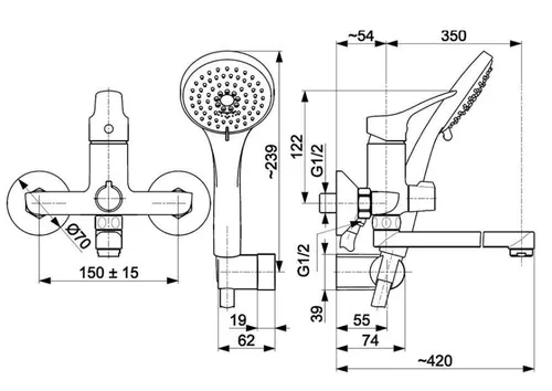 купить Смеситель для ванны kfa armatura Morris на стену - умывальник в Кишинёве 