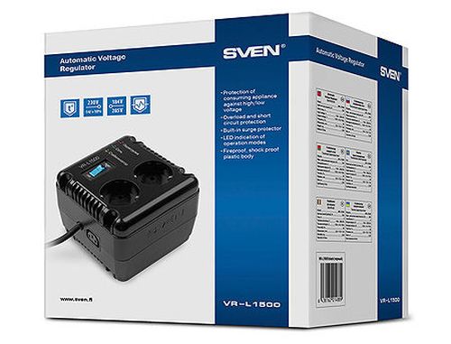 купить SVEN Automatic Voltage Regulator VR-L1500, 1500VA/500W, Input 184~285V, Output 230V -14/+10%, 1 socket (stabilizator de tensiune/стабилизатор напряжения) в Кишинёве 