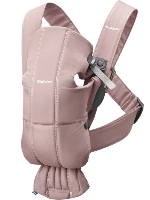 Marsupiu anatomic BabyBjorn Mini Dusty Pink cu pozitii multiple de purtare 