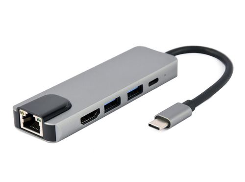 cumpără Adaptor IT Cablexpert A-CM-COMBO5-04, USB Type-C 5-in-1 multi-port adapter (Hub + HDMI + PD + LAN) în Chișinău 
