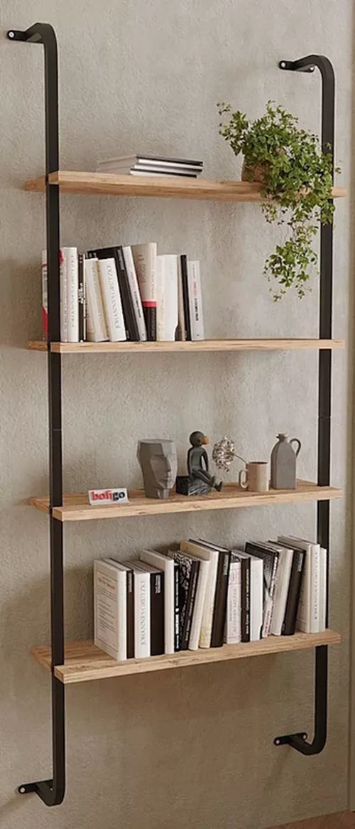 cumpără Raft de birou Nex Home Metalic, pe perete, 4 compartimente 64x20x150 cm, Stejar (15-44-02) în Chișinău 