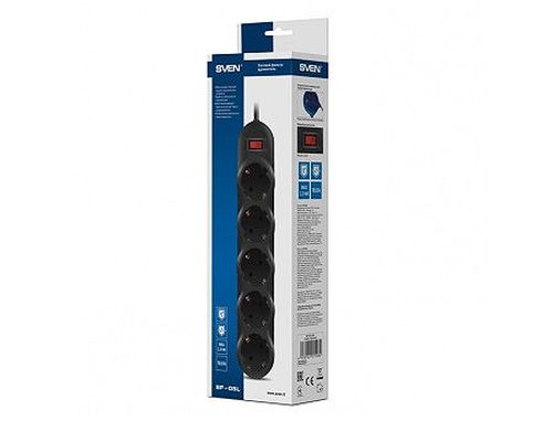 cumpără Фильтр импульсных помех SVEN SF-05L 5 sockets, Black, 1,8m (Priza cu protectie - prelungitor/basic surge protection) în Chișinău 