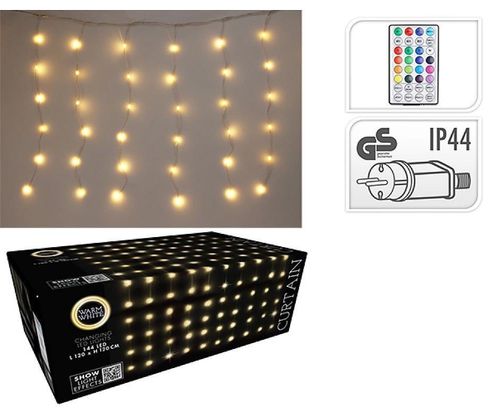 купить Гирлянда Promstore 56509 Luminite de Craciun Cortina, 144LED, alb, 1.2x1.2m, 8reg.+telec. в Кишинёве 