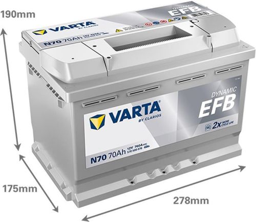 купить Автомобильный аккумулятор Varta 70AH 760A(EN) клемы 0 (278x175x190) S6 008 EFB (570500076K262) в Кишинёве 