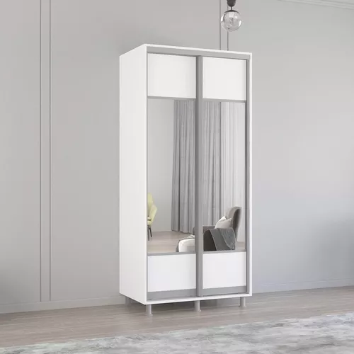 cumpără Dulap Mobildor-Lux Aron cu uși glisante cu oglindă orizontal (100x60x230H cm) Alb Brilliant în Chișinău 