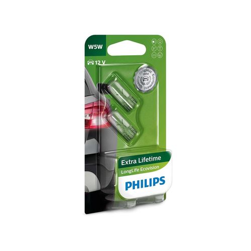 купить Автомобильная лампа Philips W5W 12V 5W W2,1X9,5d LongLife EcoVision Blister (2buc) (12961LLECOB2) в Кишинёве 