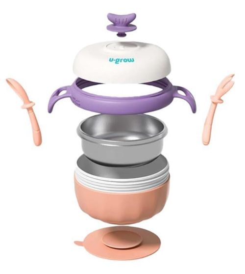 купить Посуда для кормления U-Grow UG-235PP Bol termic cu linguriță și furculiță, mov в Кишинёве 