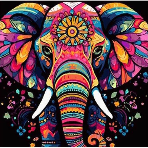 купить Картина по номерам Strateg 57226 Elefant colorat 40x40cm (fundal negru) в Кишинёве 