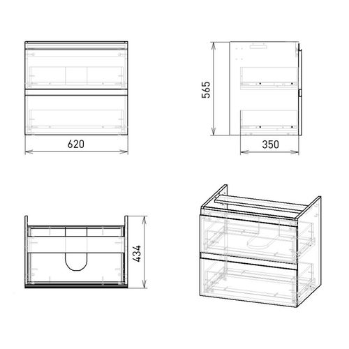 Set mobilier 65cm Imprese LORETA, alb: dulap suspendat, 2 sertare + lavoar suprapus art i11041 
