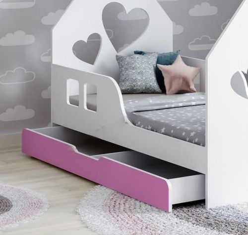 купить Кровать Happy Babies House Heart L02 cu sertar 70x140 (White/Pink) в Кишинёве 