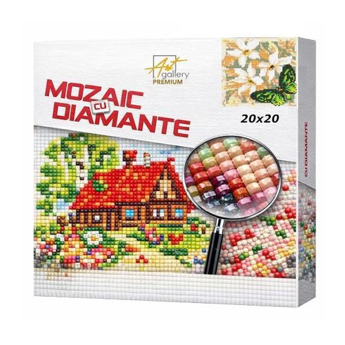 купить Картина по номерам Art Gallery BJ851 Mozaic cu diamante 20x20cm Flori albe si fluture verde в Кишинёве 