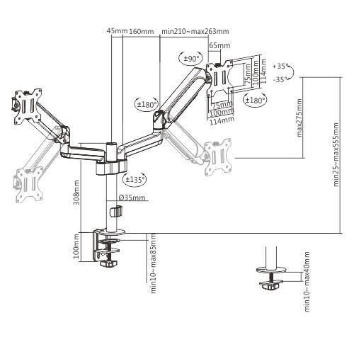 купить Аксессуар для ПК Gembird MA-DA2P-01, Adjustable desk 2 displays mounting arm в Кишинёве 