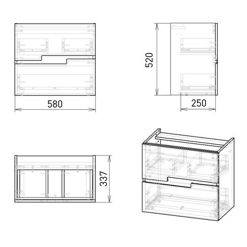 Set mobilier AIVA 60cm alb: dulap montat pe perete, 2 sertare + lavoar montat la suprafață art 15-68-060 