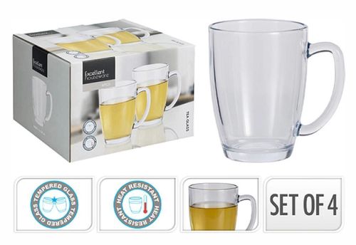 купить Чашка Excellent Houseware 36414 Set cani 4buc, 400ml, din sticla, in cutie в Кишинёве 