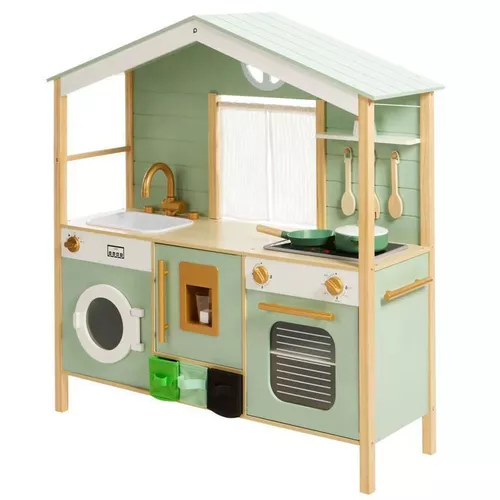 купить Игрушечная кухня и посуда Premaman PJQKDA-CCC-UNQ Bucatarie din lemn cu accesorii Verde в Кишинёве 