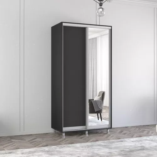 cumpără Dulap Mobildor-Lux Aron cu uși glisante din oglindă și PAL (120x60x230H cm) Anthracite în Chișinău 