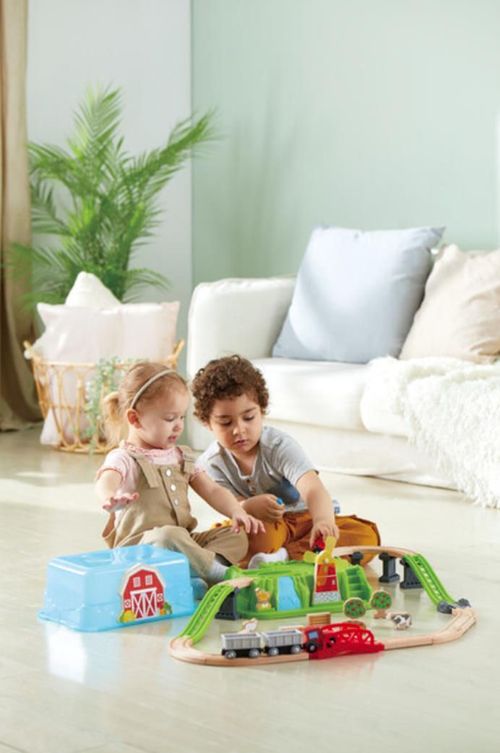 купить Игровой комплекс для детей Hape E3771 Set trenulet, cu cutie de depozitare в Кишинёве 