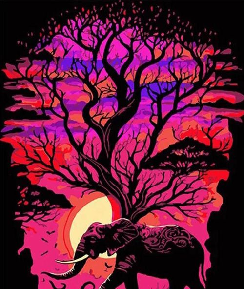 cumpără Tablou pe numere Strateg 58068 Elefant in safari 30x40cm (fundal negru) în Chișinău 