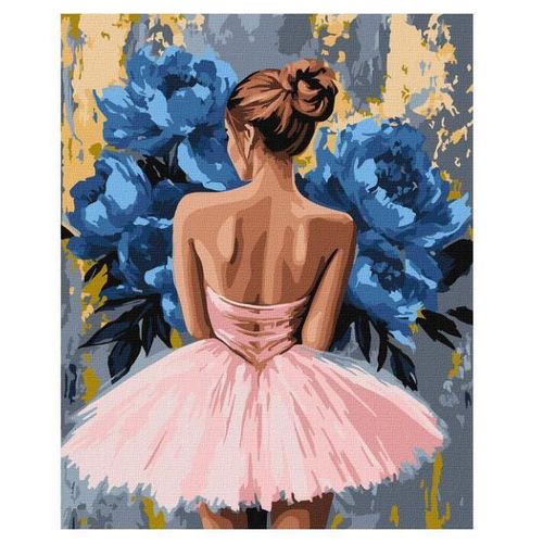 купить Картина по номерам Ideyka KHO8661 40x50cm Eco, Balerina cu bujori albastri cu vopsele metalice в Кишинёве 