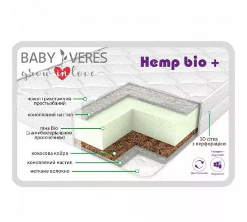 Матрас детский Veres Hemp bio+ (120 x 60 x 12 см) 