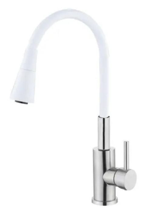 купить Смеситель кухонный Hydro S Aquafix 821, din inox pipă flexibilă, albă (0400364) в Кишинёве 